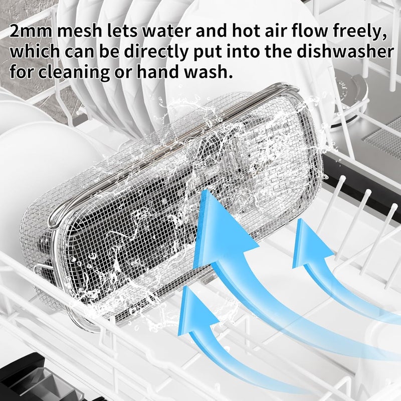 WHBDGP Dishwasher Basket,18/8 Stainless Steel Dishwasher Basket for Small Item,Replacement Fine Mesh Bottle Basket for Dishwasher for Chopstick Fruits,Scoops Cleaning (2025 Upgrade Dual-Tier Large) - Image 2